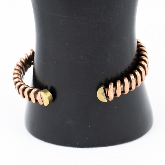 Mixed Metal Cuff Bracelet Copper Brass Wrapped Handmade S Shape Graduated Bangle - Picture 3 of 8